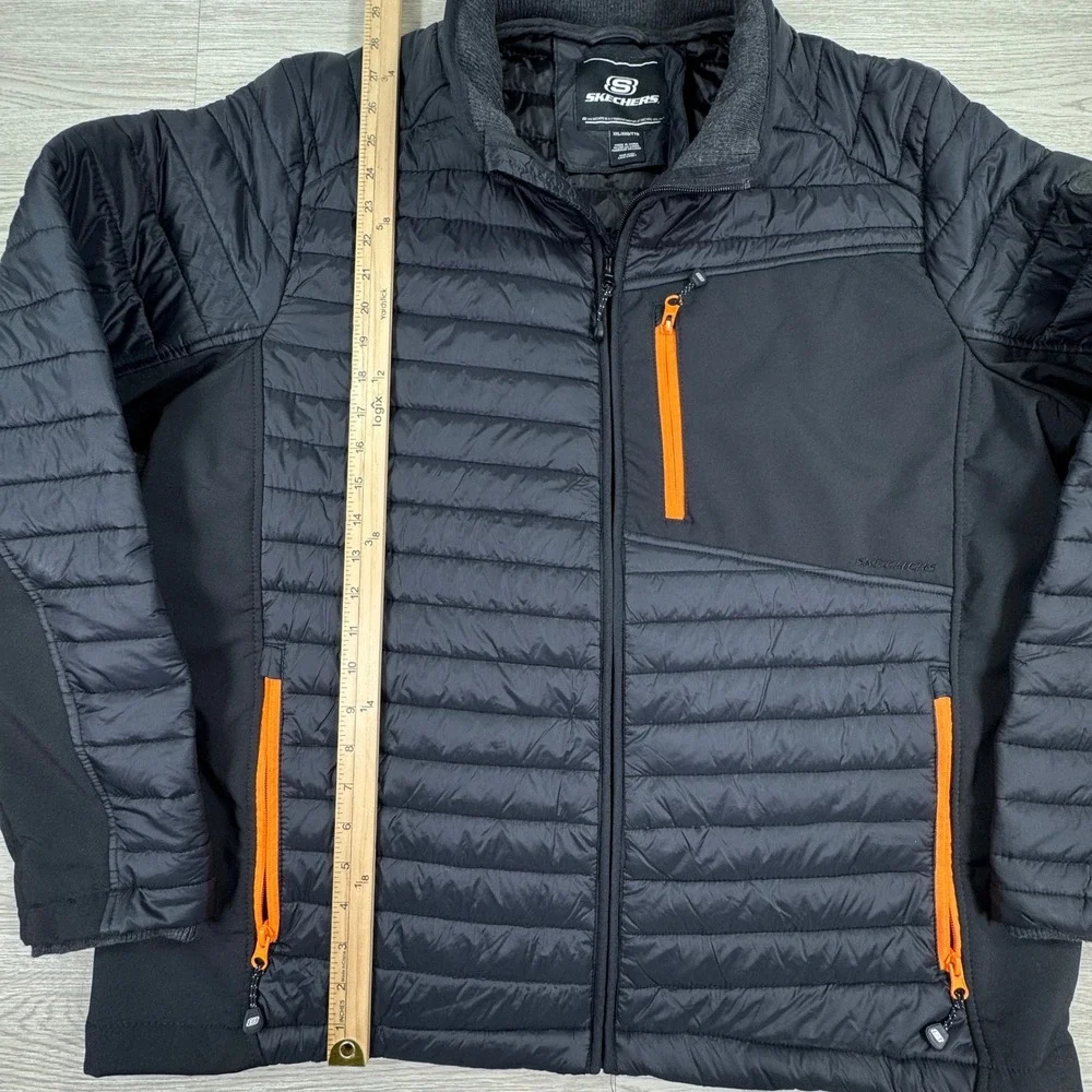 Skechers Mens Jacket Hybrid Puffer Quilted Full Zip Stretch Black Sz XXL Outdoor